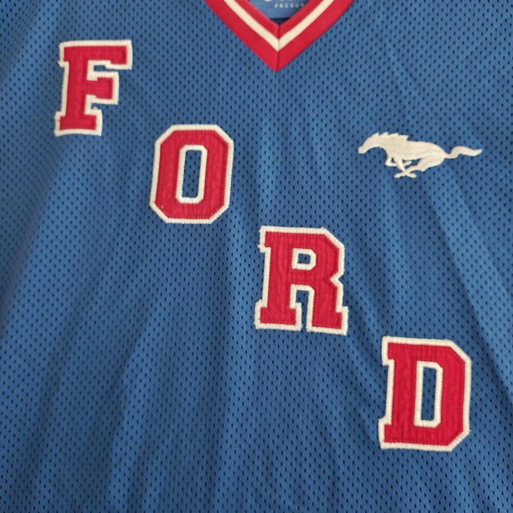 Ford PacSun Mustang Racing Jersey Shirt Mens M Blue Mesh V-Neck Embroidered - Picture 3 of 9